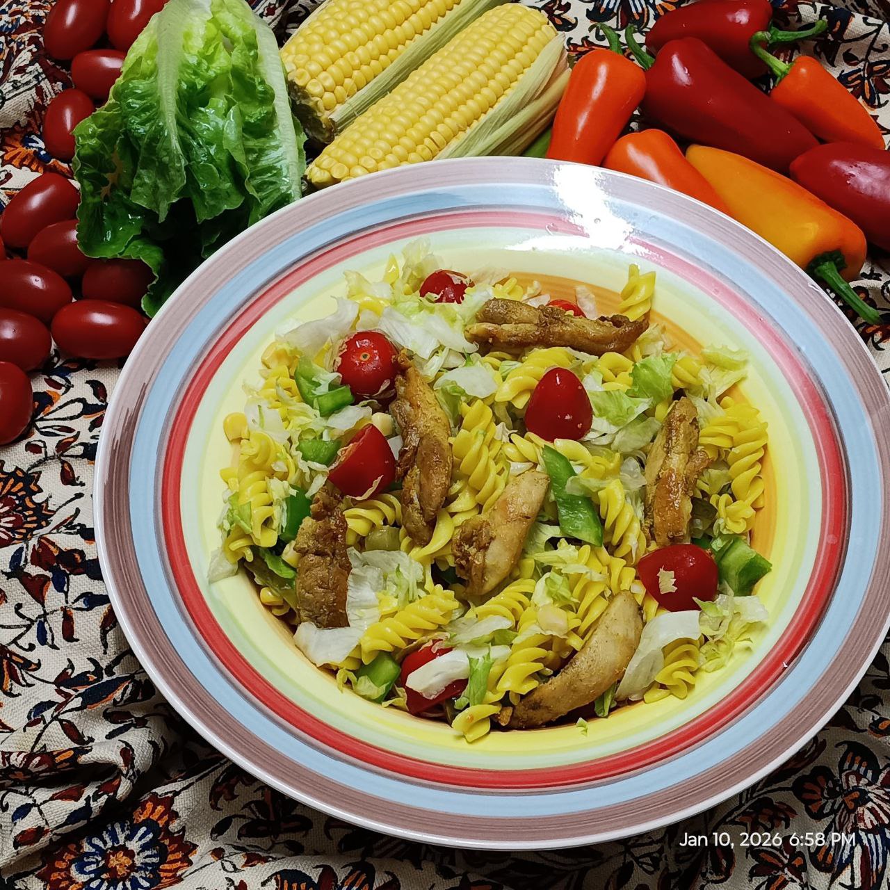 Chicken kebab & Vegetable Pasta Salad